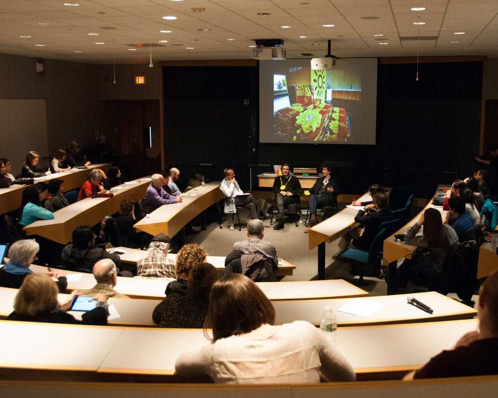 Olafur Eliasson and Frederik Ottesen, Co-founders of Little Sun, discussed their art and social entrepreneurship venture with Fellows from the Tata Center for Technology and Design. Credit: Liz Woodward.