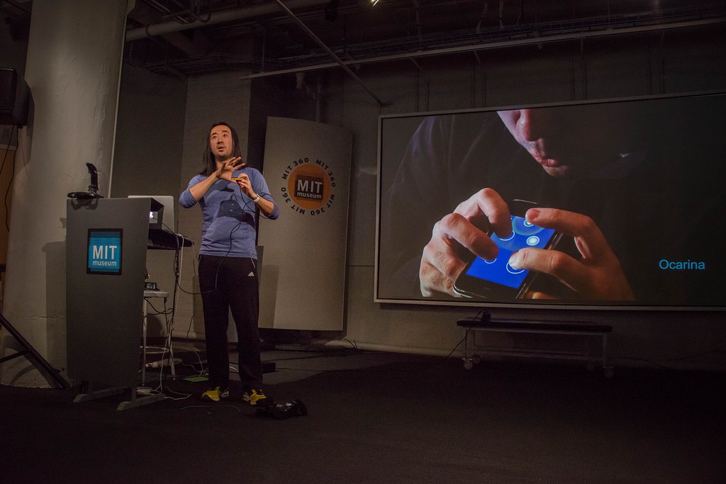 Ge Wang presents “The Art of Designing Electronic Music” with Eran Egozy, 2015. Photo by L. Barry Hetherington.