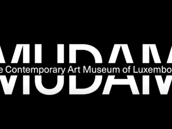 A line reading "The Contemporary Art Museum of Luxemboug" runs through the capital letters MUDAM in white on a black background.